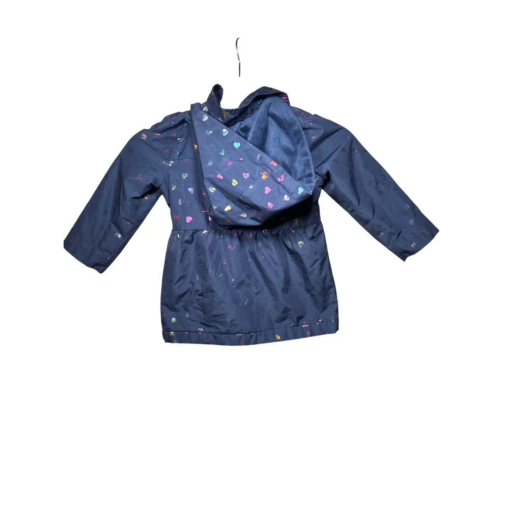 London Fog Kids Girls 3T Navy Blue Rainbow Heart Hooded Raincoat Jacket